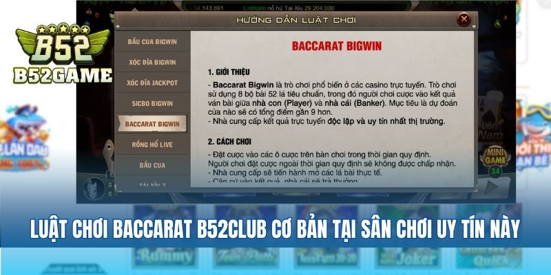 Luật chơi Baccarat B52club cơ bản tại sân chơi uy tín này